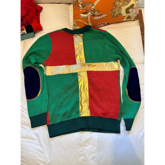 Tipsy Elves Women's Present Ugly Christmas holiday Sweater red green gold Size S - Picture 12 of 13